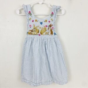 Baby Mini Boden Bunny Easter Embroidered Seersucker Pinafore Dress 18-24M
